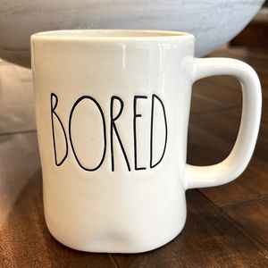 Rae Dunn White Ceramic Coffee Mug “BORED” *only used several times Like new!!